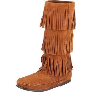 Minnetonka brown three layer fringe suede boots